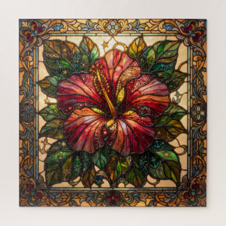 Vibrant Stained Glass Hibiscus Puzzle