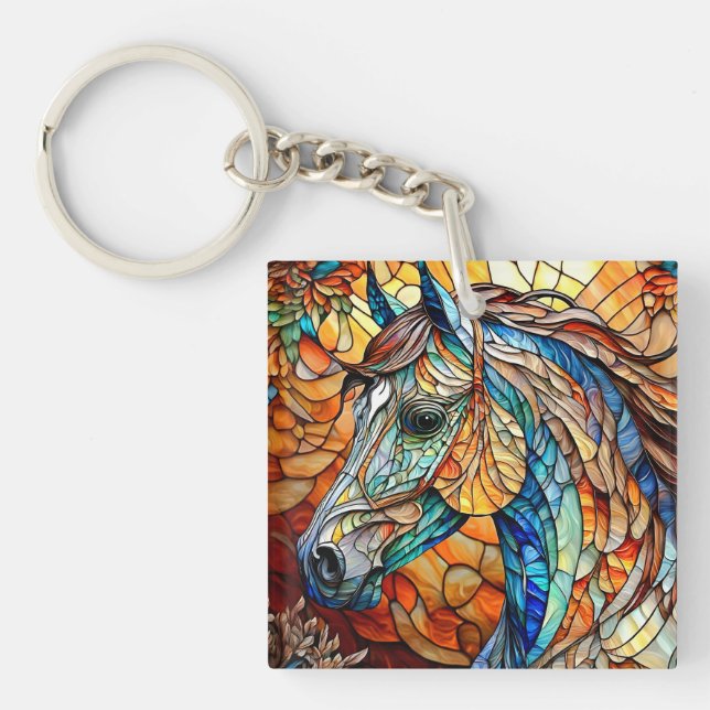 Vibrant Stained Glass Horse 25 Key Ring (Front)