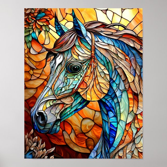 Vibrant Stained Glass Horse 25 Poster (Front)