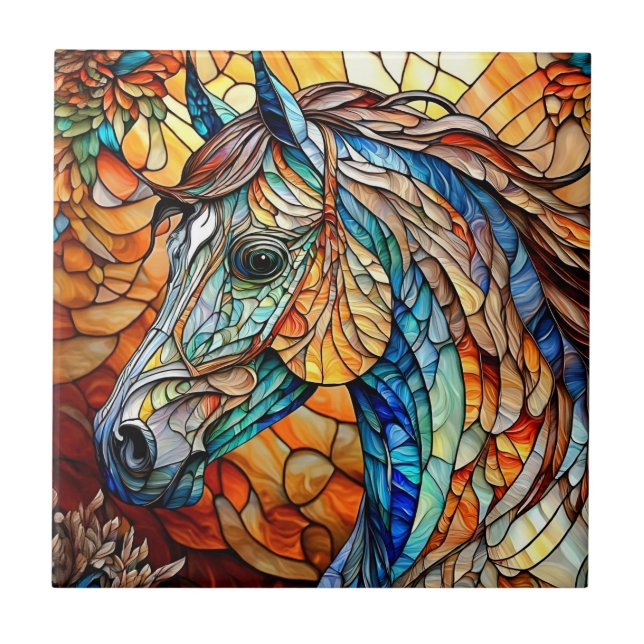 Vibrant Stained Glass Horse 25 Tile (Front)