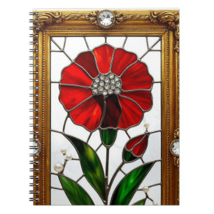 Vibrant Stained Glass Panel of a Red Flower Notebook