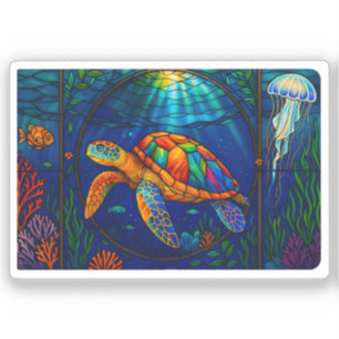 Vibrant Stained Glass Sea Turtle Ocean Design