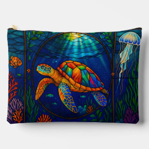 Vibrant Stained Glass Sea Turtle Ocean Design Accessory Pouch