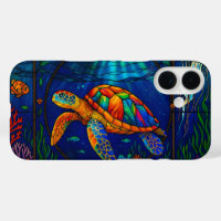 Vibrant Stained Glass Sea Turtle Ocean Design