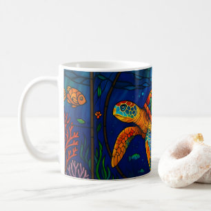 Vibrant Stained Glass Sea Turtle Ocean Design Coffee Mug