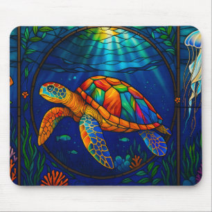 Vibrant Stained Glass Sea Turtle Ocean Design Mouse Mat