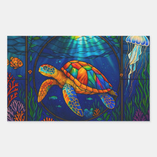 Vibrant Stained Glass Sea Turtle Ocean Design Rectangular Sticker