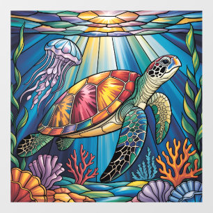 Vibrant Stained Glass Sea Turtle Ocean Design Window Cling