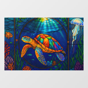 Vibrant Stained Glass Sea Turtle Ocean Design Window Cling