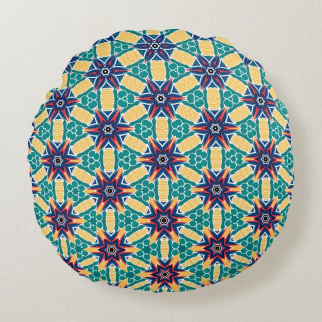 Vibrant Starburst Geometric Pattern Round Cushion (Front)
