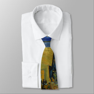 Vibrant Starry Night Cafe Terrace Art by Van Gogh Tie