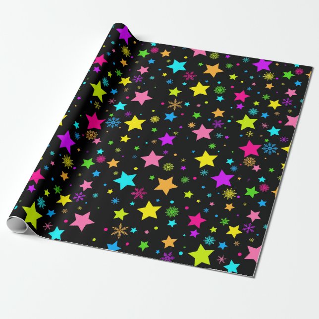 Vibrant Starry Night Pattern Wrapping Paper (Unrolled)