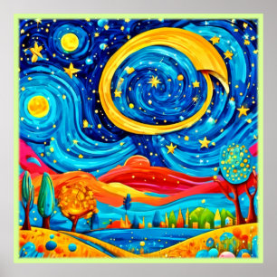 Vibrant Starry Night Style Art Poster