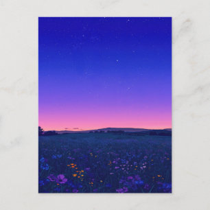 Vibrant Starry Night Wildflower Meadow Postcard