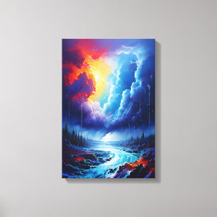 Vibrant Stormy Sky Abstract River Landscape Art Canvas Print