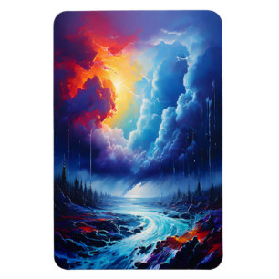 Vibrant Stormy Sky Abstract River Landscape Art Magnet