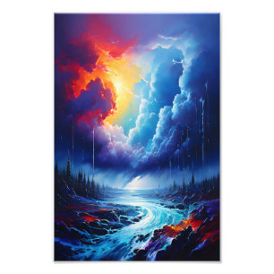 Vibrant Stormy Sky Abstract River Landscape Art Photo Print