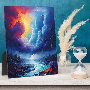 Vibrant Stormy Sky Abstract River Landscape Art Plaque