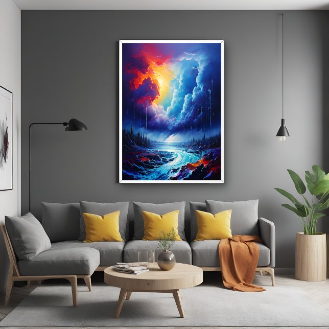 Vibrant Stormy Sky Abstract River Landscape Art Poster (Creator Uploaded)