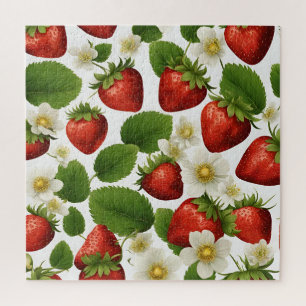 Vibrant Strawberries, Leaves and Flowers  Jigsaw Puzzle