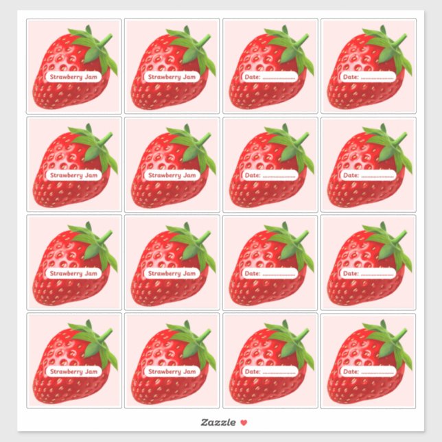 Vibrant Strawberry Jam Labels Vinyl Stickers (Sheet)