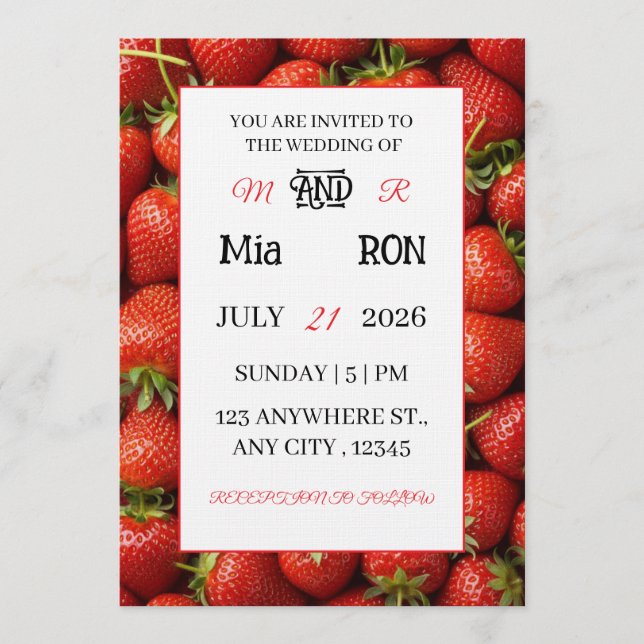 Vibrant Strawberry  Pattern Summer  Invitation (Front)