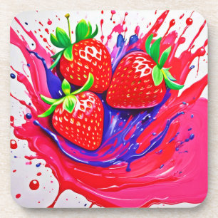 Vibrant Strawberry Splash Coaster