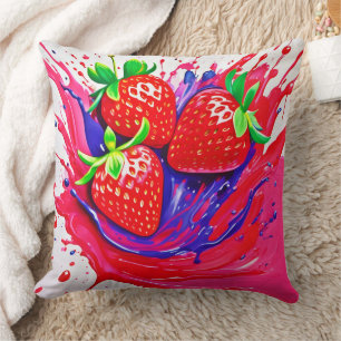 Vibrant Strawberry Splash Cushion