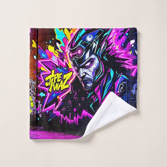 Vibrant Street Art Glow Bath Towel Set (Wash Cloth)