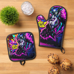 Vibrant Street Art Glow Oven Mitt & Pot Holder Set