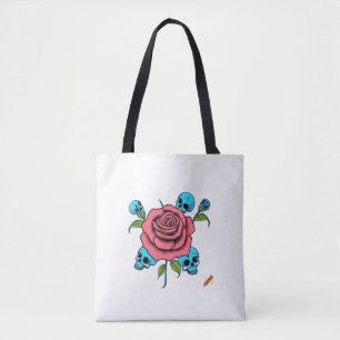 "Vibrant Street-Art-Inspired Rose with Skull Desig Tote Bag