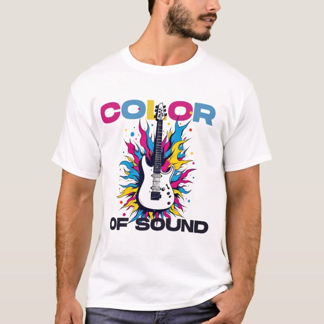 Vibrant Strings: Guitar Colour Explosion T-Shirt (Front)