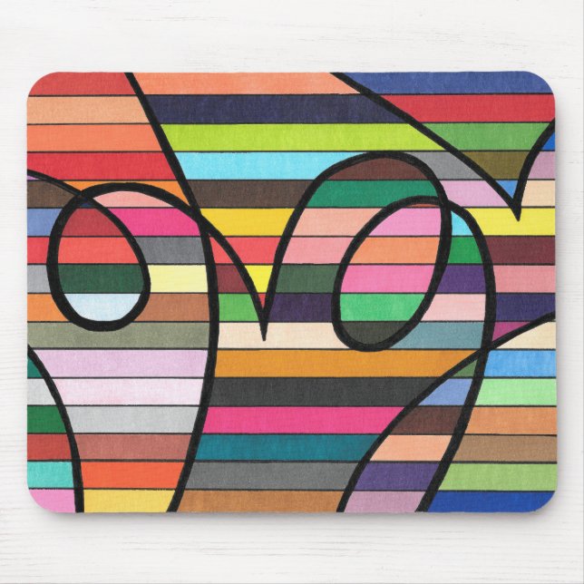 Vibrant Striped Abstract with Bold Black Swirls Mouse Mat (Front)