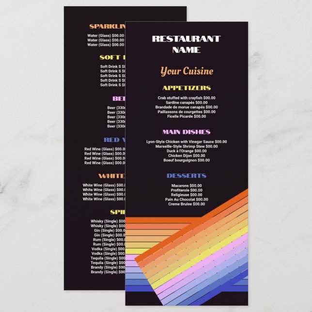 Vibrant Stripes, Restaurant Slimline Menu (Front/Back)