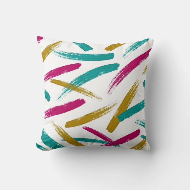 Vibrant Strokes,Teal, Magenta & Mustard pattern Cushion (Front)