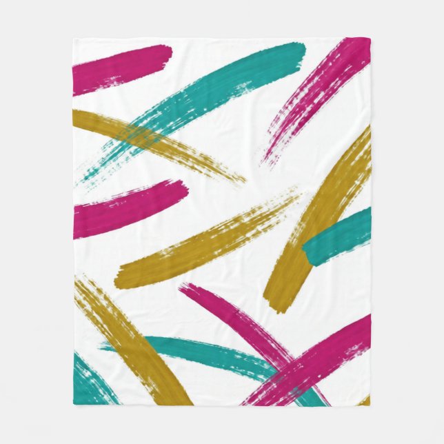 Vibrant Strokes,Teal, Magenta & Mustard pattern Fleece Blanket (Front)