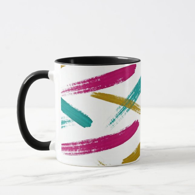Vibrant Strokes,Teal, Magenta & Mustard pattern Mug (Left)