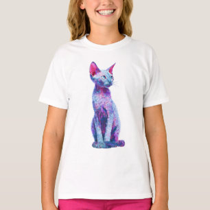 Vibrant Stylised Curly Coated Devon Rex Cat Kids T-Shirt