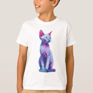 Vibrant Stylised Curly Coated Devon Rex Cat Kids T-Shirt