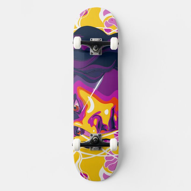 Vibrant Stylised Portrait with Abstract Elements Skateboard (Front)