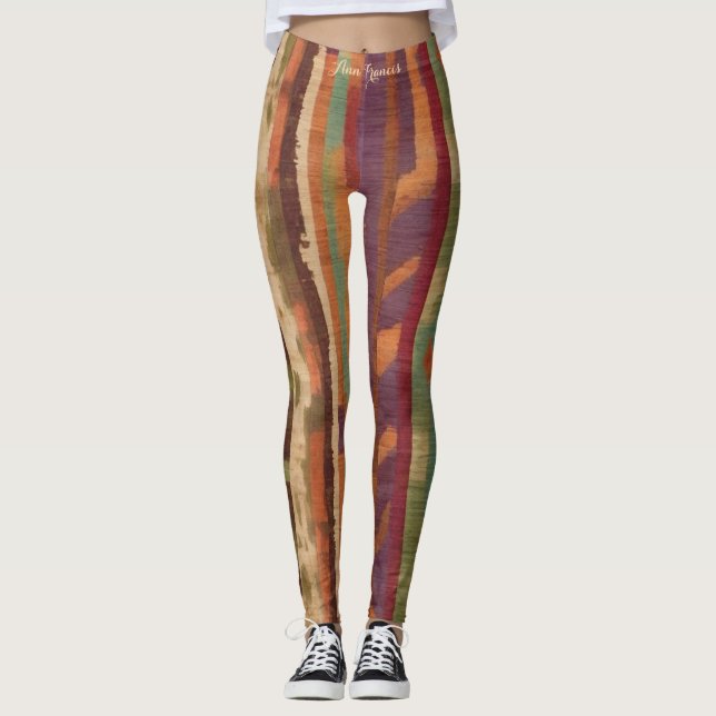 Vibrant Stylish Earthy Tones Pattern Ikat Text Leggings (Front)