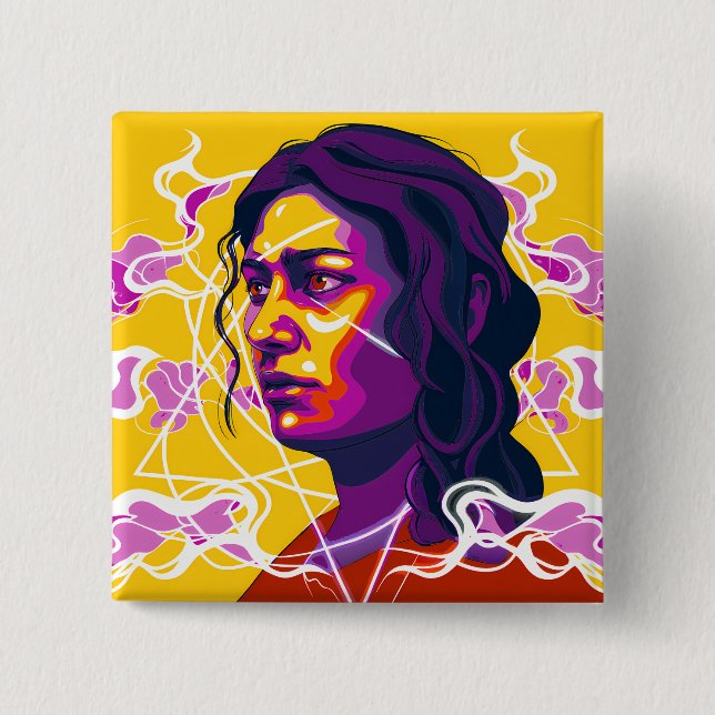 Vibrant Stylized Portrait with Abstract Elements 15 Cm Square Badge (Front)