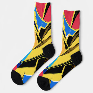 Vibrant Stylized Portrait with Abstract Elements Socks