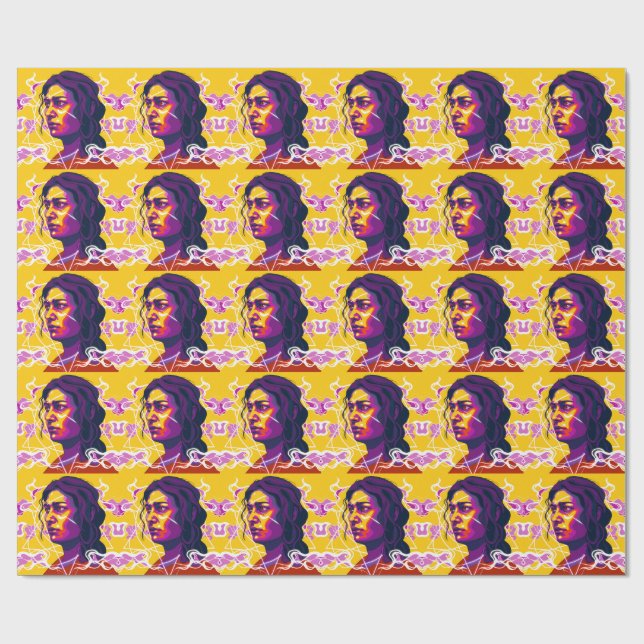 Vibrant Stylized Portrait with Abstract Elements Wrapping Paper (Flat)
