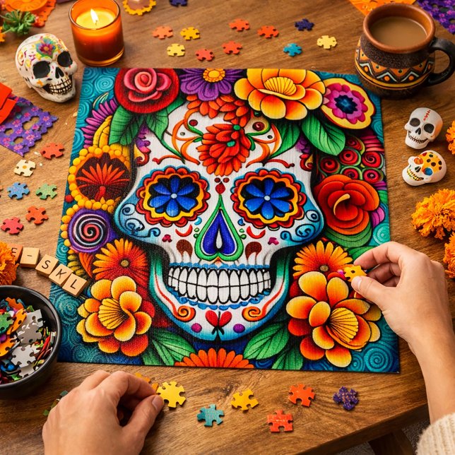 Vibrant Sugar Skull art Jigsaw Puzzle (Creator Uploaded)