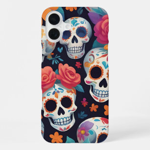Vibrant Sugar Skull Day of Dead Art iPhone 16 Plus Case