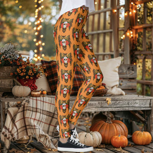 Vibrant Sugar Skull Owl Red Roses  Leggings