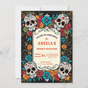 Vibrant Sugar Skulls Day of the Dead Invite