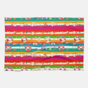 Vibrant Summer Beach Themed Design Tea Towel