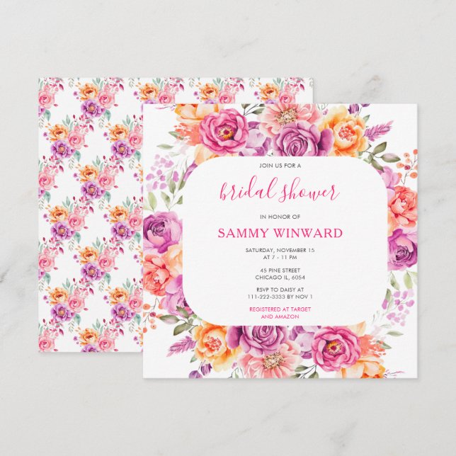 Vibrant Summer Floral Flowers Bridal Shower Invitation (Front/Back)